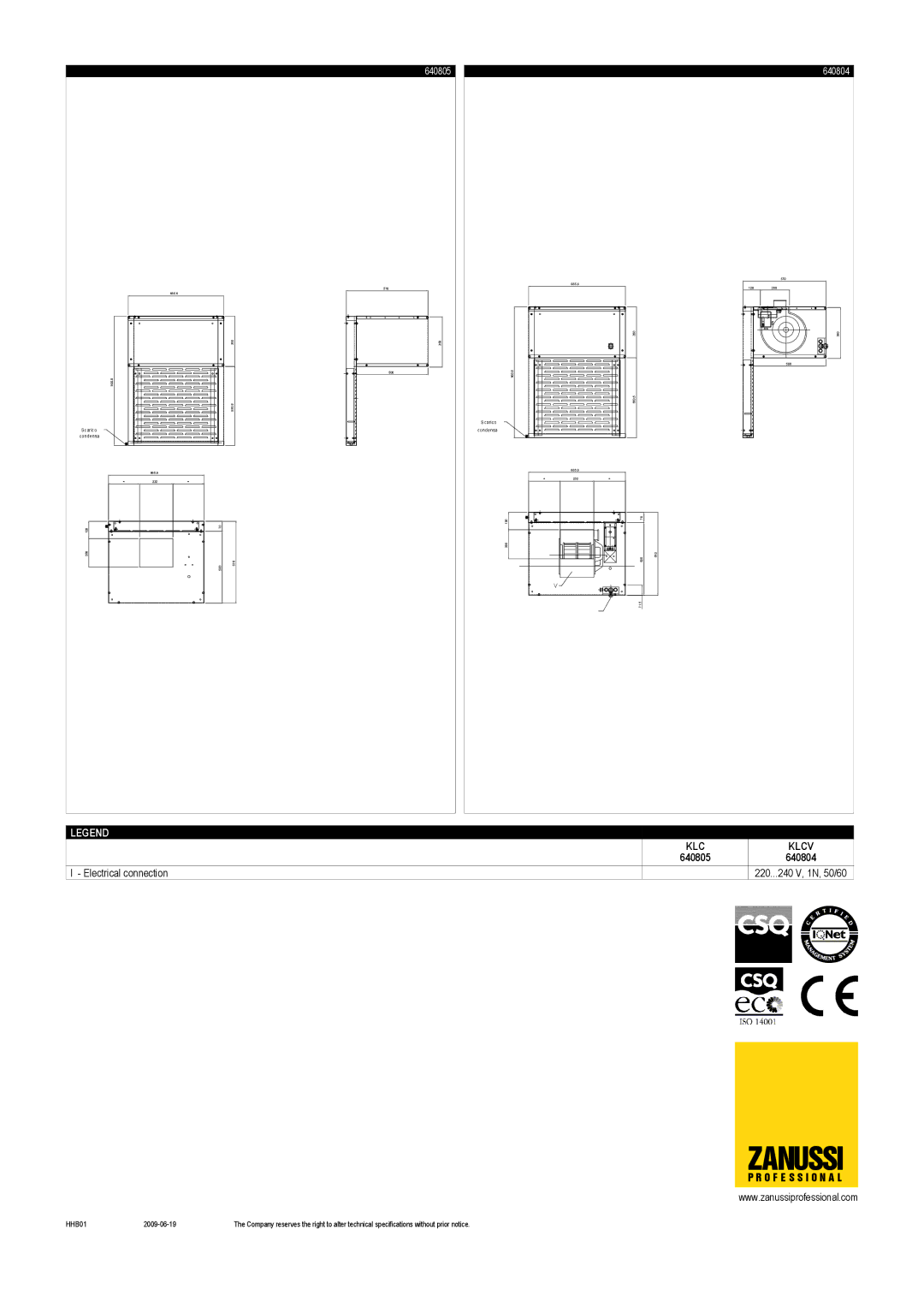 Zanussi 640804, 640805, KLCV dimensions Zanussi 