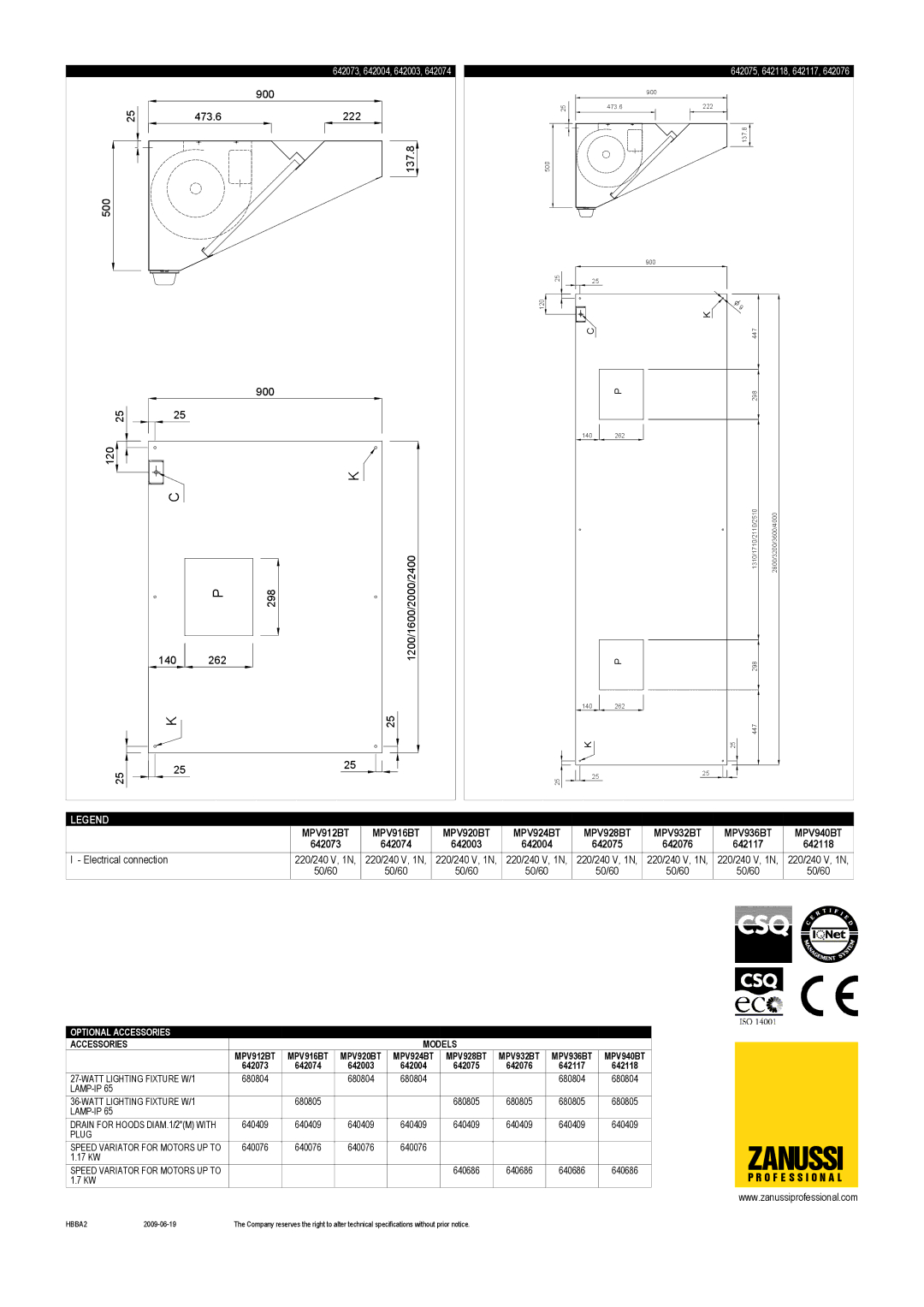 Zanussi 642074, 642118, 642117, 642076, 642075, 642073, 642004, 642003, MPV916BT, MPV912BT, MPV936BT, MPV928BT, MPV924BT Zanussi 