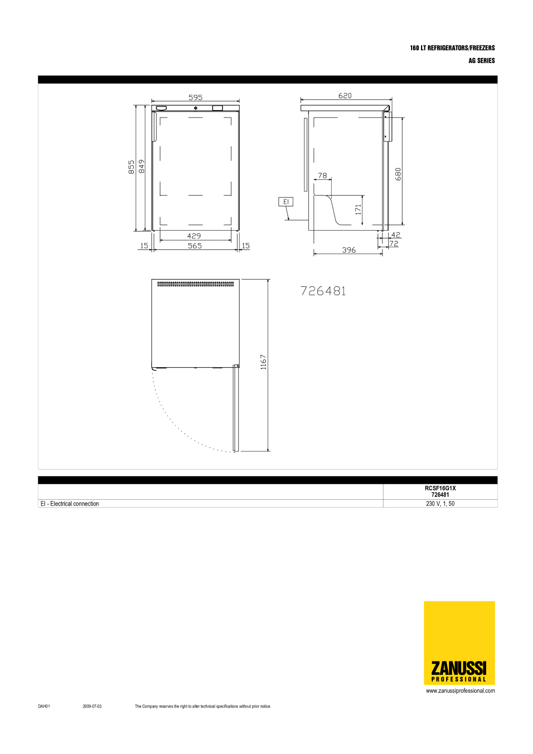 Zanussi RCUR16X1V, 726481, 726681, 726589, 726588, 726868, 726479, RCUR16W1V, RCSR16G1X dimensions RCSF16G1X 