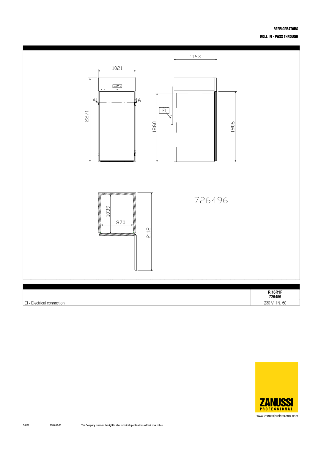 Zanussi 726869, 726498, 726496, 726497, 732054, RI16R2FT, RI16R1F, RIP270, RI16R2FGT, RI16R1G dimensions Zanussi 