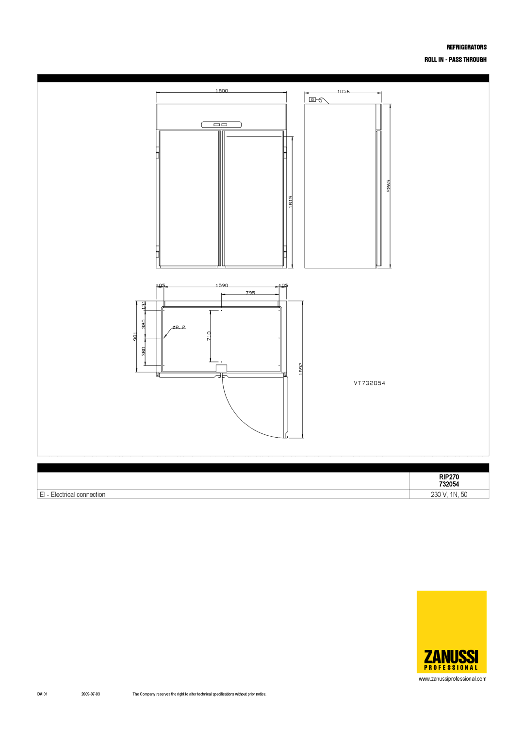 Zanussi 726498, 726496, 726497, 726869, RI16R2FT, RI16R1F, RI16R2FGT, RI16R1G dimensions RIP270 732054 