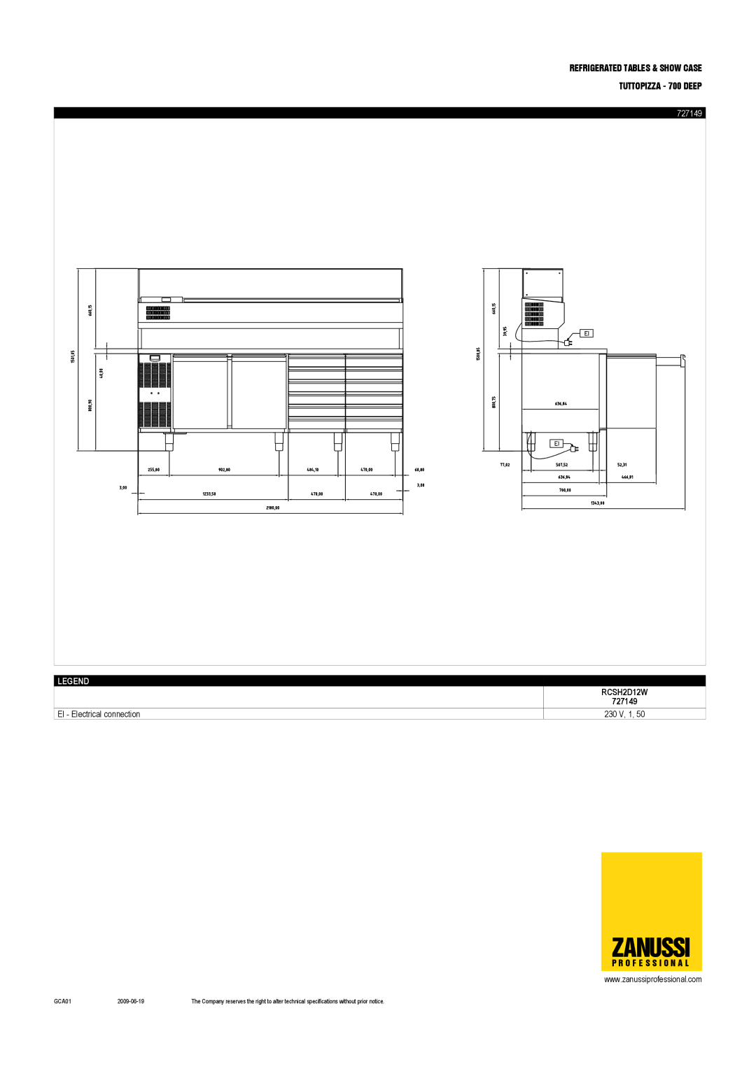 Zanussi RCSH2D6W, 727150, 727148, RCSH3D, RCSH2D12W dimensions 727149 