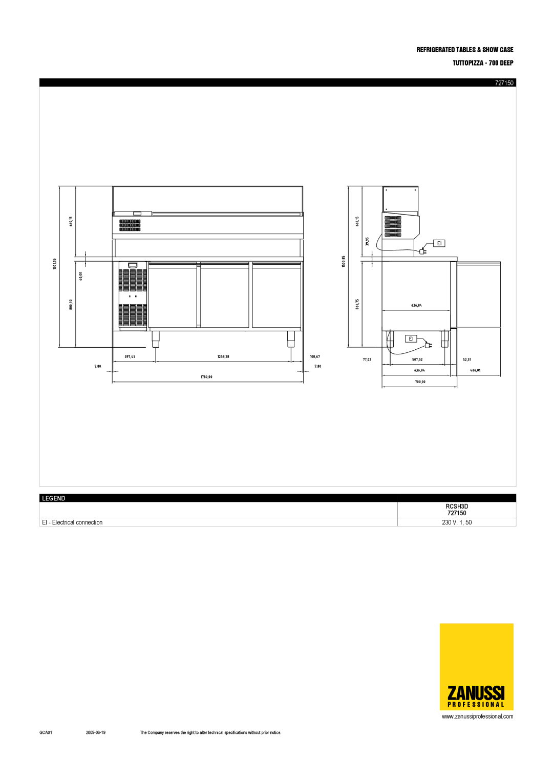 Zanussi RCSH2D12W, 727148, 727149, RCSH3D, RCSH2D6W dimensions 727150 