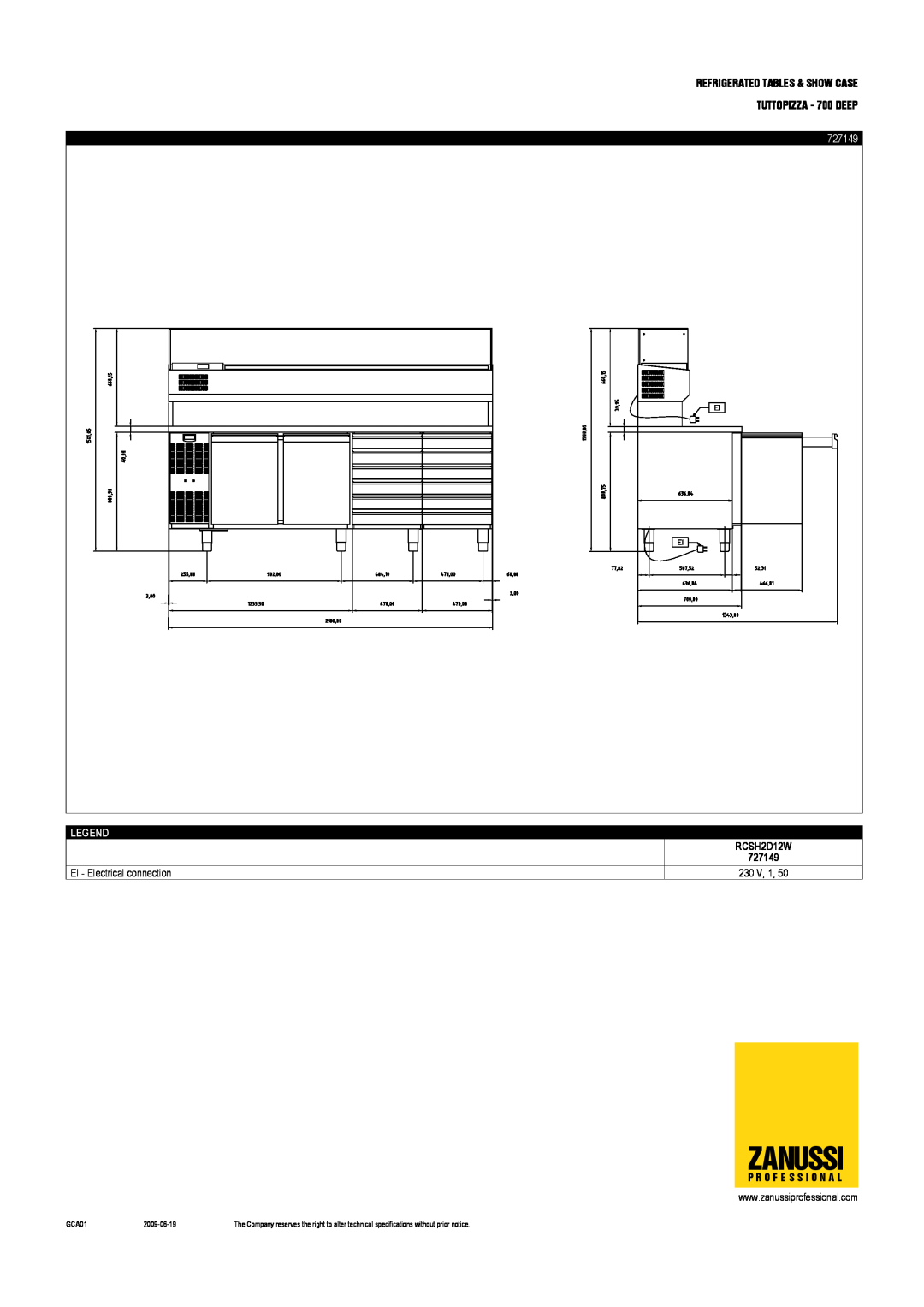 Zanussi RCSH2D6W Zanussi, 727149, Refrigerated Tables & Show Case, TUTTOPIZZA - 700 DEEP, RCSH2D12W, GCA01, 2009-06-19 