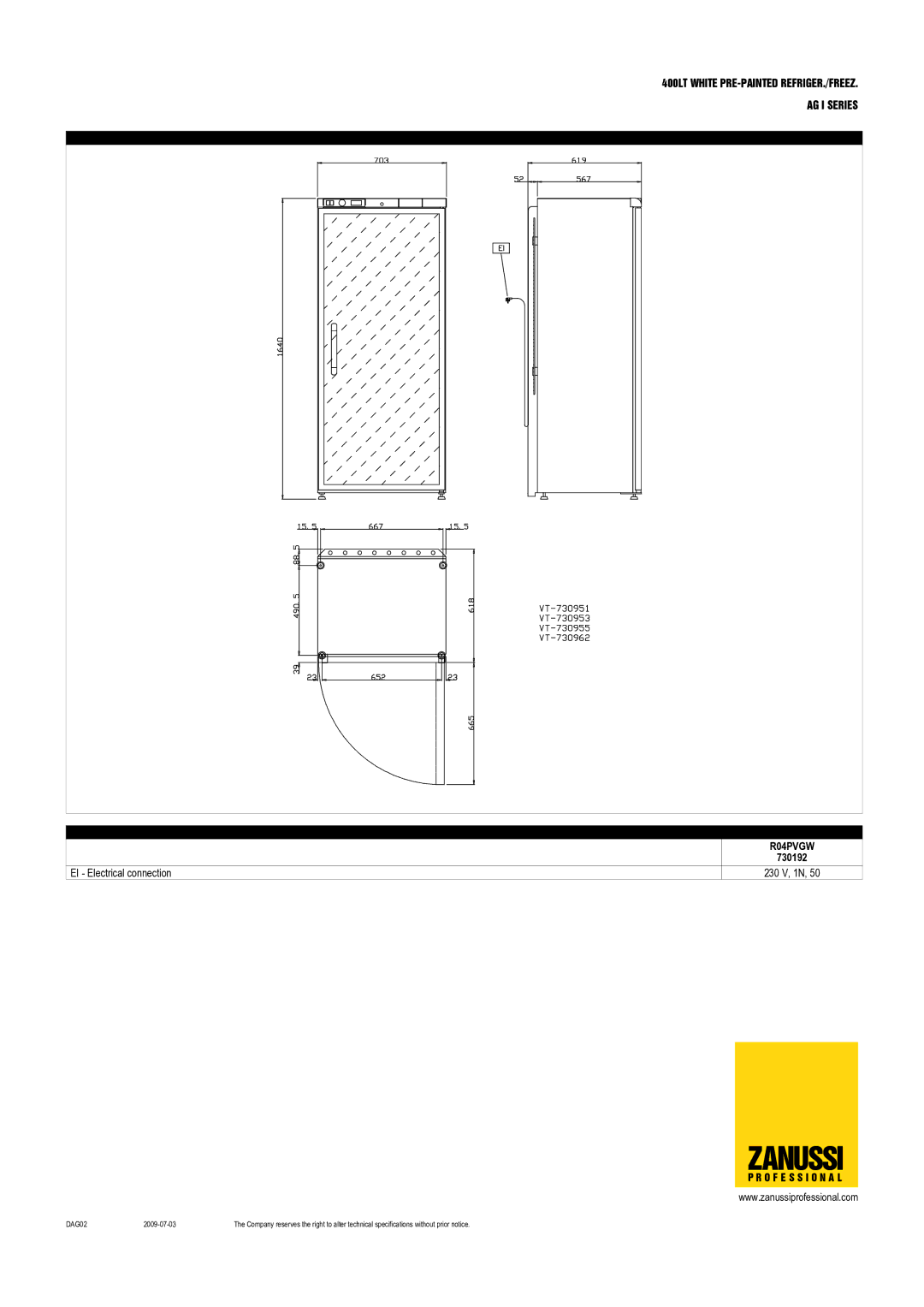 Zanussi R04FSFW, 730191, 730192, 730193, R04PVFW dimensions R04PVGW 