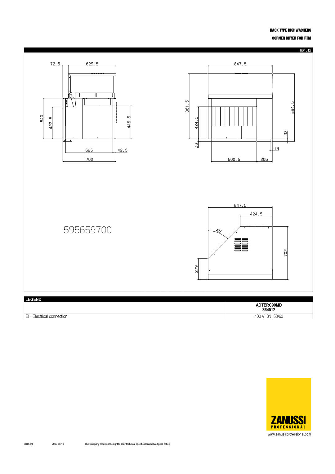 Zanussi ADTELC90MD, 864512, 864513 dimensions ADTERC90MD 