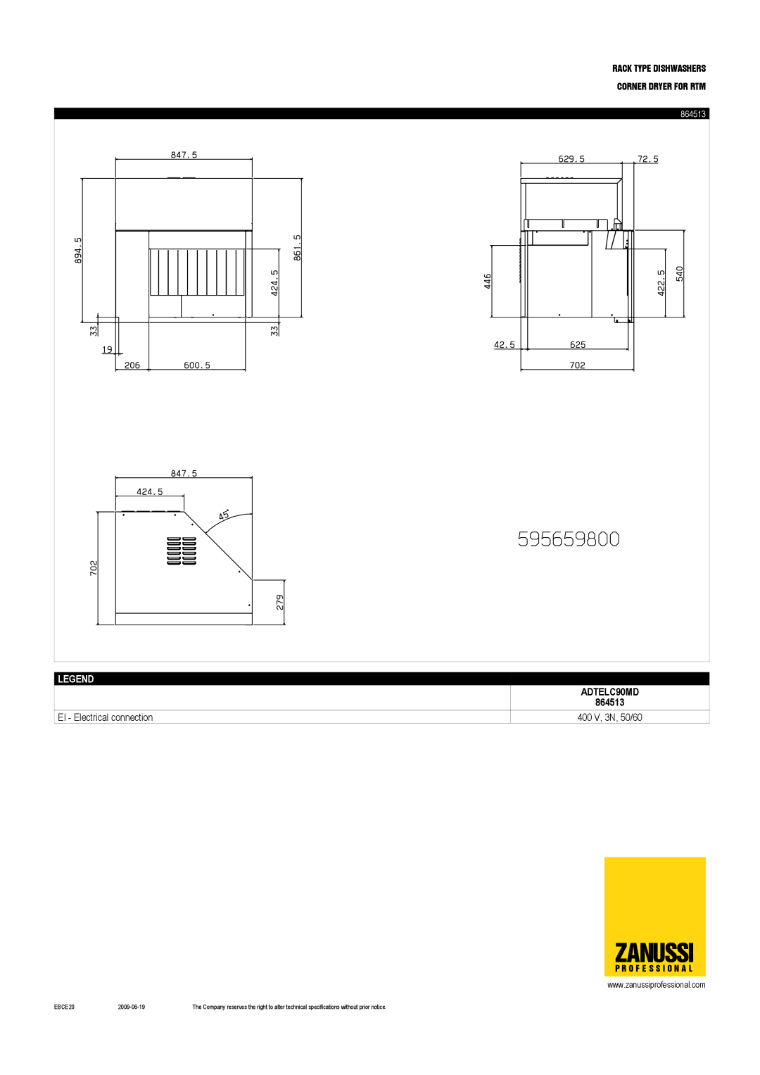 Zanussi 864512, 864513, ADTERC90MD dimensions ADTELC90MD 