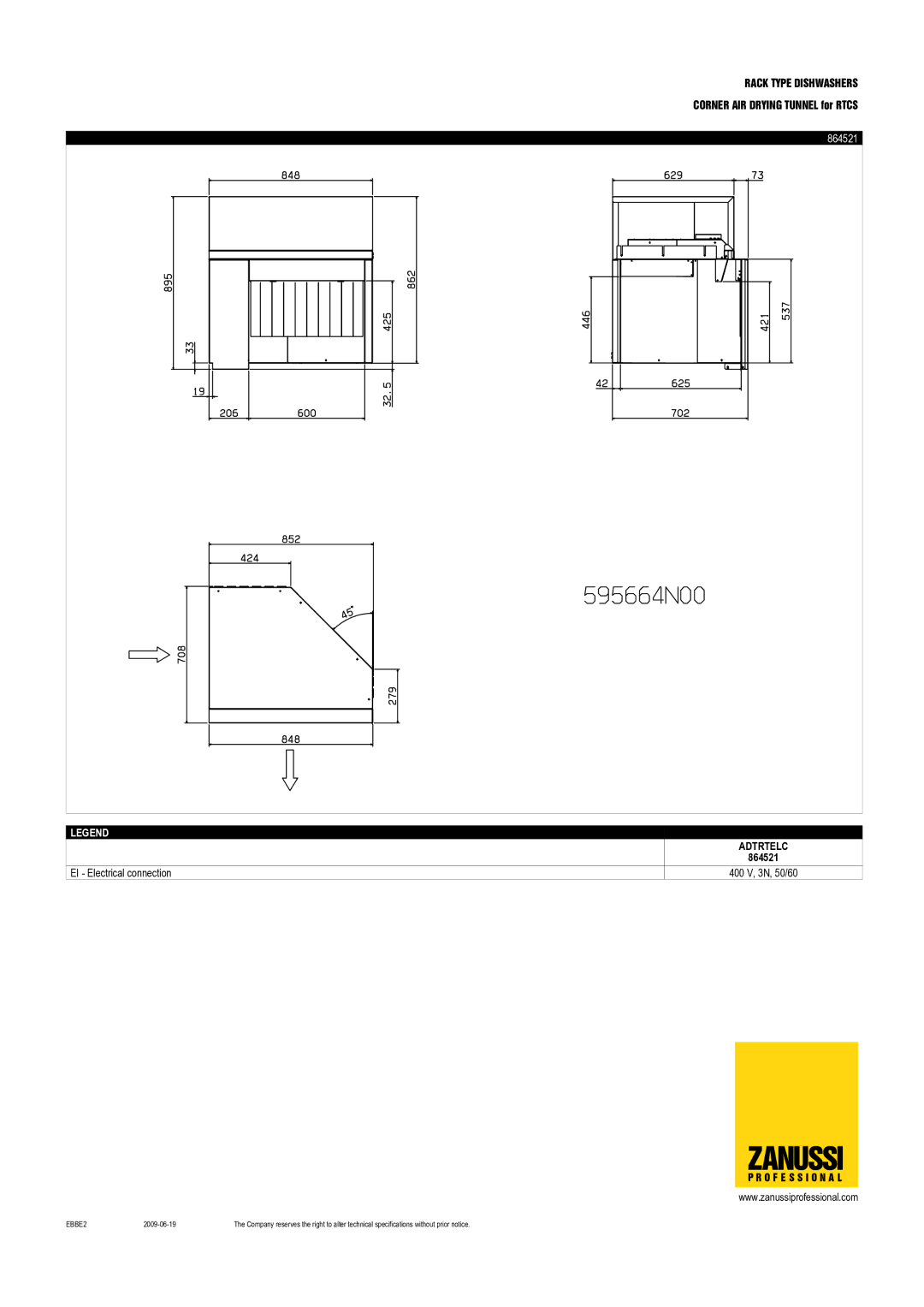 Zanussi ADTRTELC, ADTRTERC, 864520, 864521 dimensions Adtrtelc 