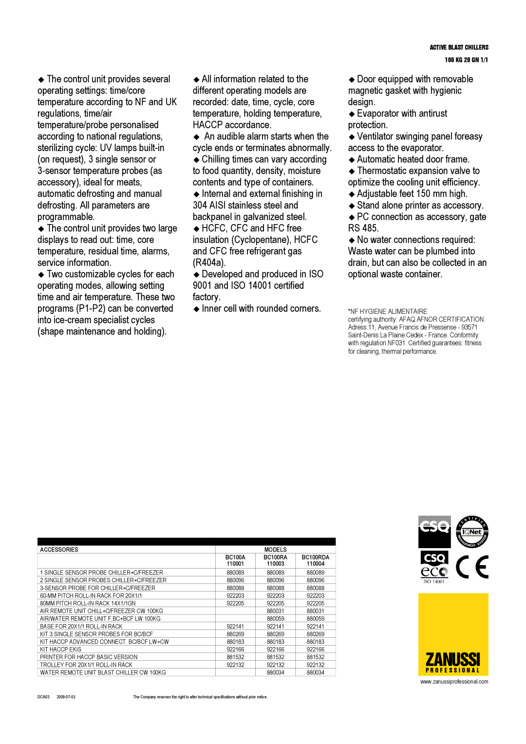 Zanussi BC100A, BC100RDA, BC100RA, 110004, 110003, 110001 dimensions Zanussi 