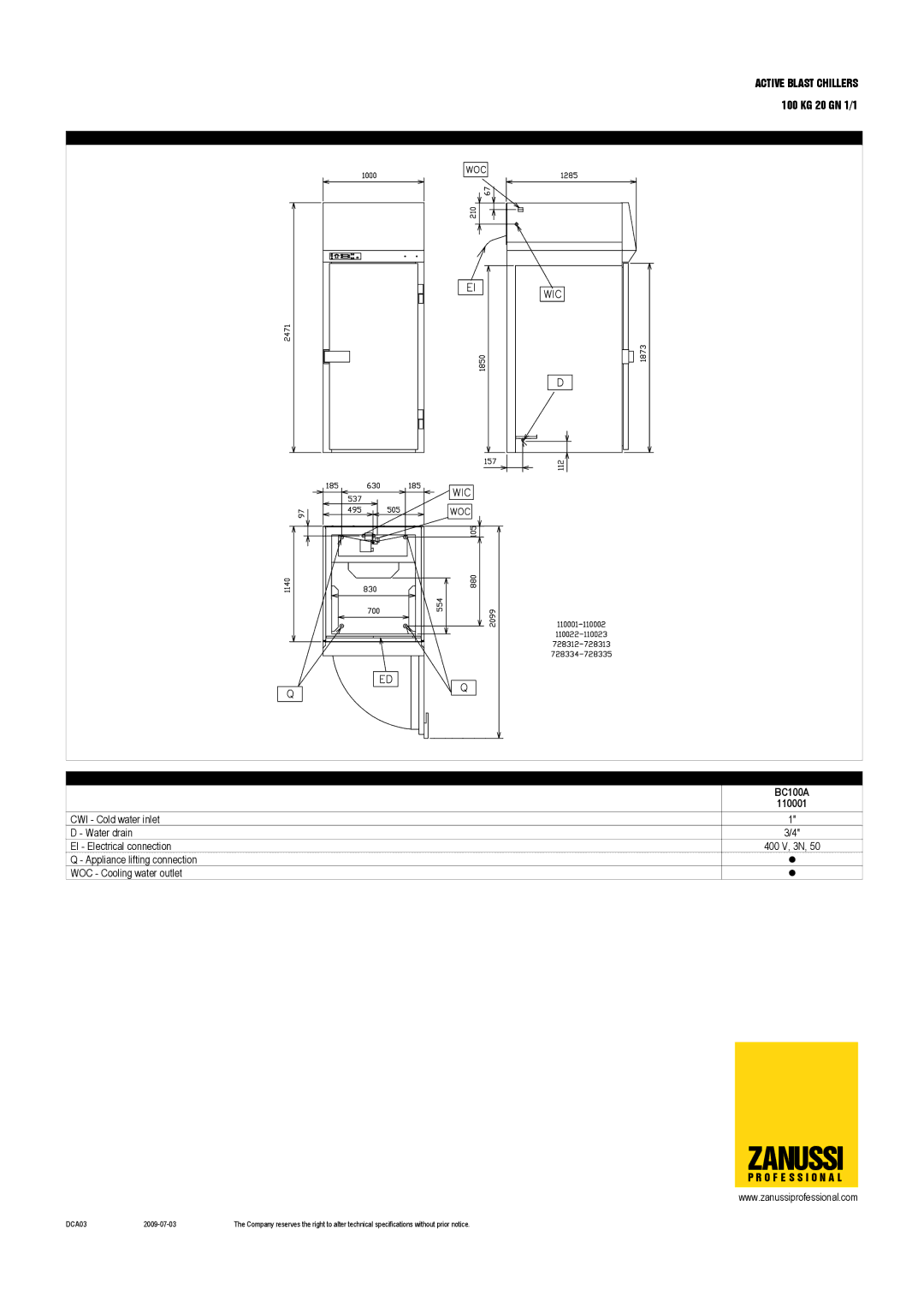 Zanussi 110004, BC100RDA, BC100RA, BC100A, 110003, 110001 dimensions Zanussi 