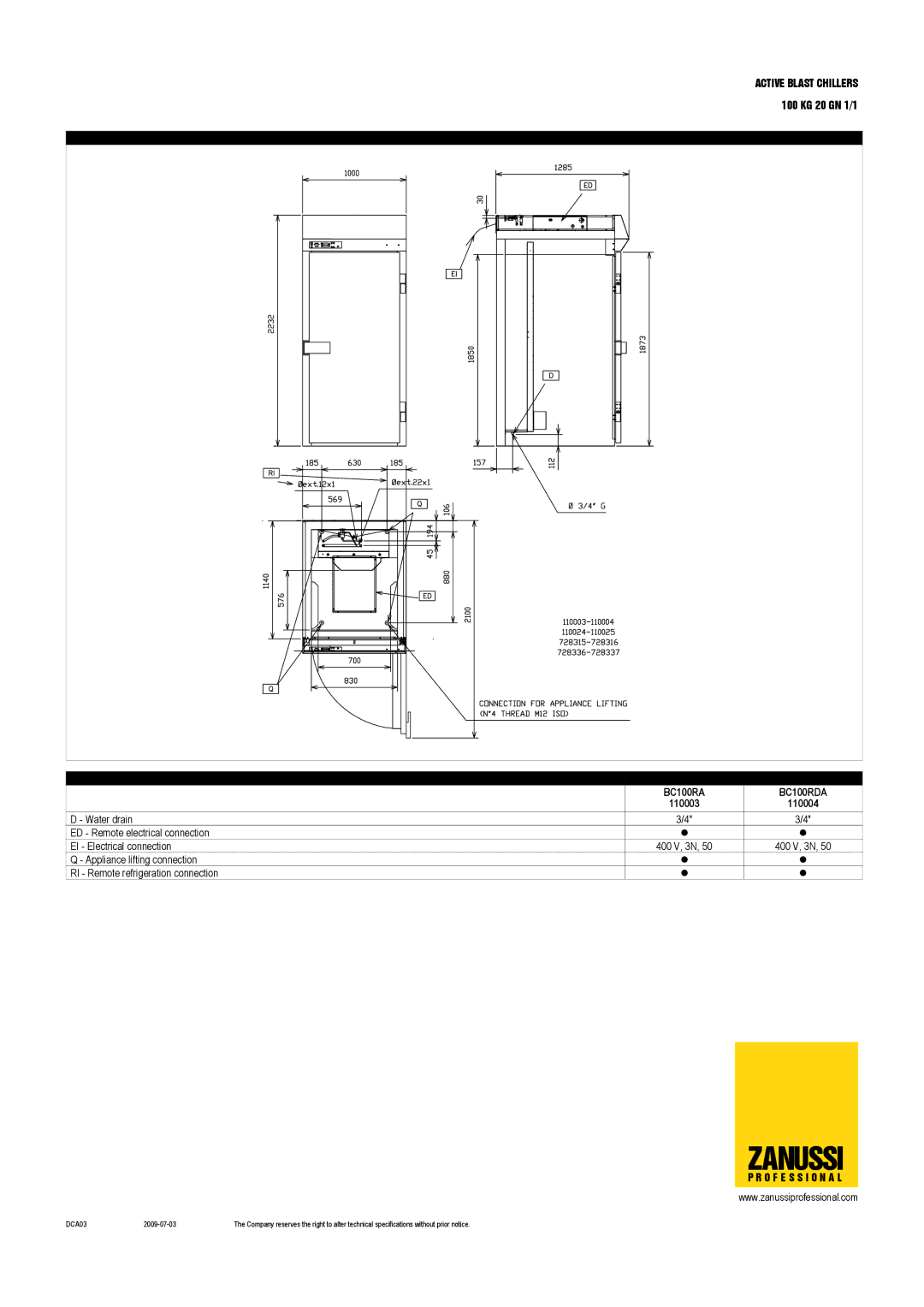 Zanussi 110003, BC100RDA, BC100RA, BC100A, 110004, 110001 dimensions 