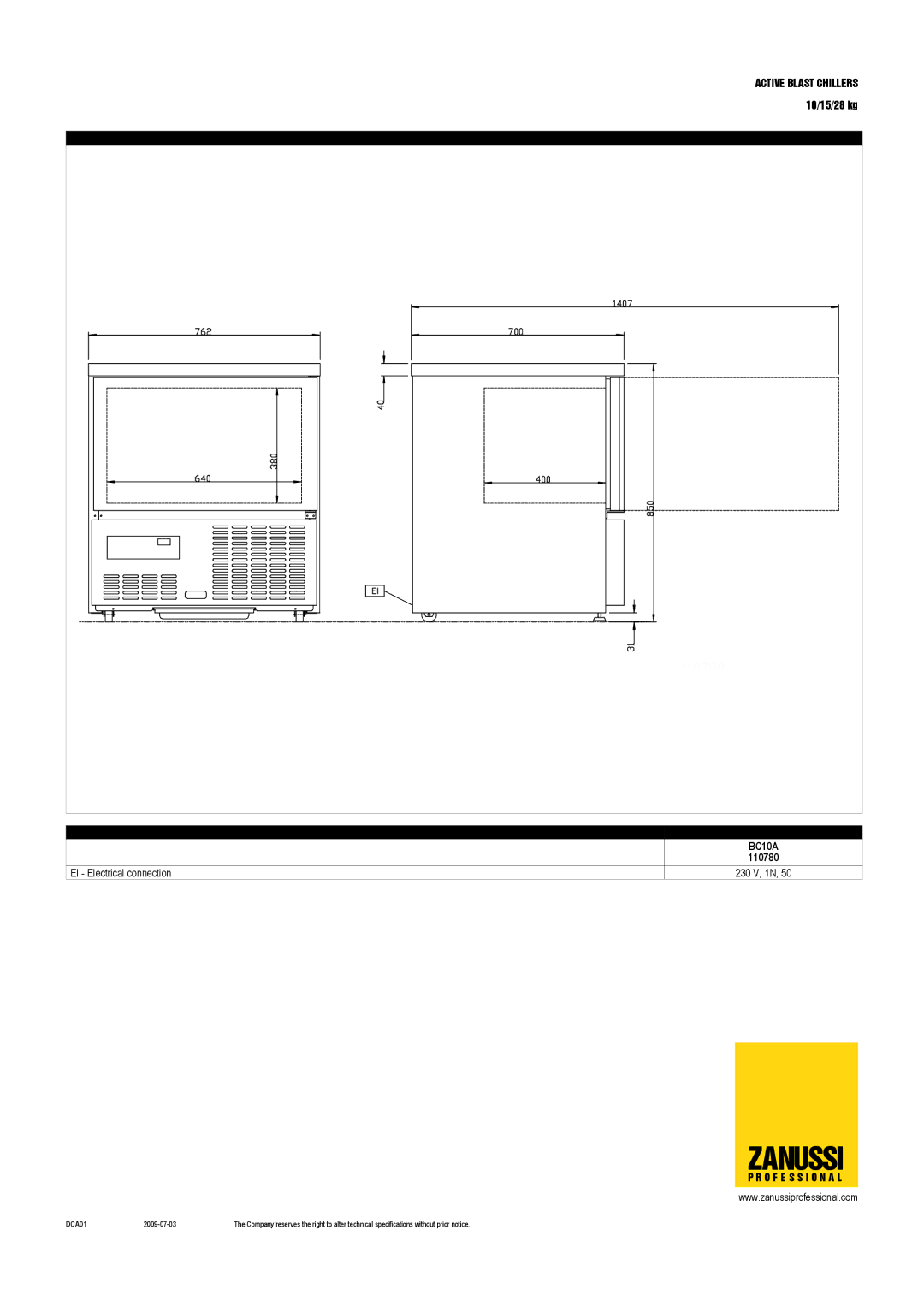 Zanussi 110780, BC10A, BC15A, BC28A, 110717, 110718 dimensions Zanussi 