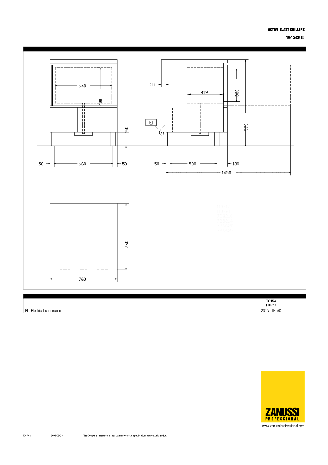 Zanussi 110717, BC10A, BC15A, BC28A, 110780, 110718 dimensions 