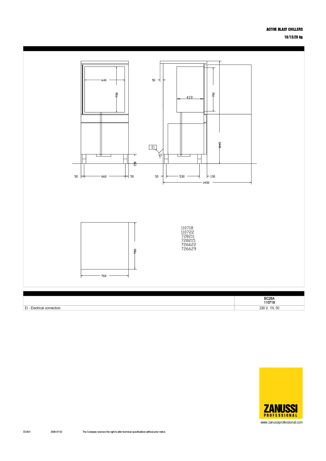 Zanussi 110718, BC10A, BC15A, BC28A, 110780, 110717 dimensions EI Electrical connection 