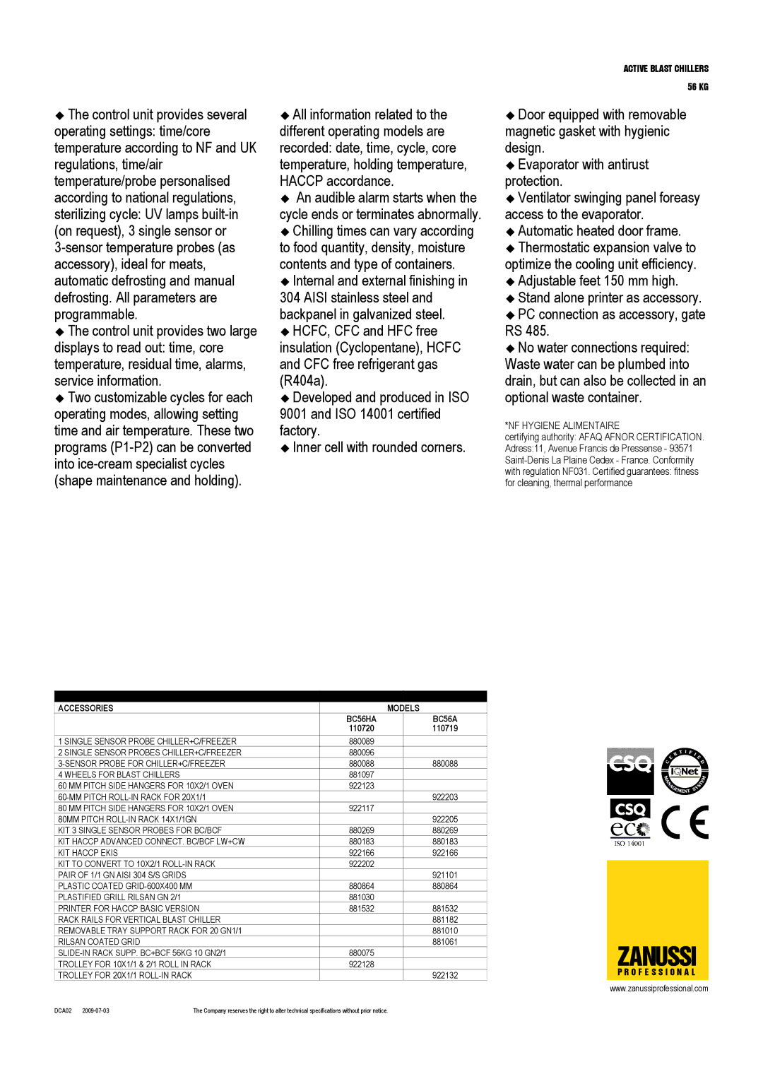 Zanussi 110720, BC56HA, BC56A, 110719 dimensions Zanussi 