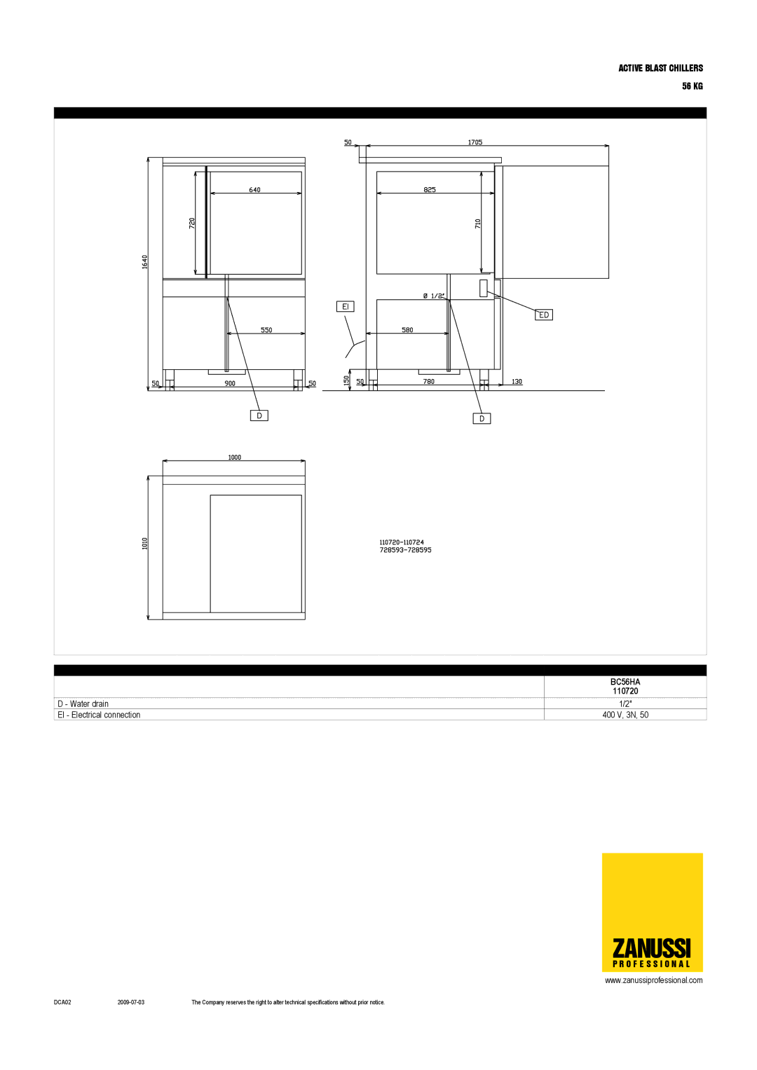 Zanussi 110719, BC56HA, BC56A, 110720 dimensions Zanussi 