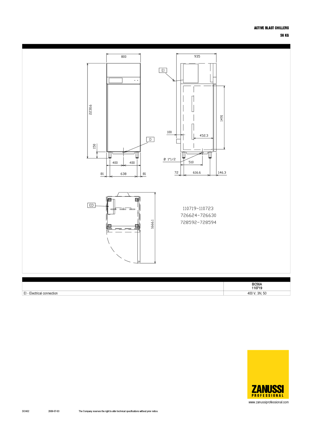 Zanussi BC56HA, BC56A, 110720 dimensions 110719 