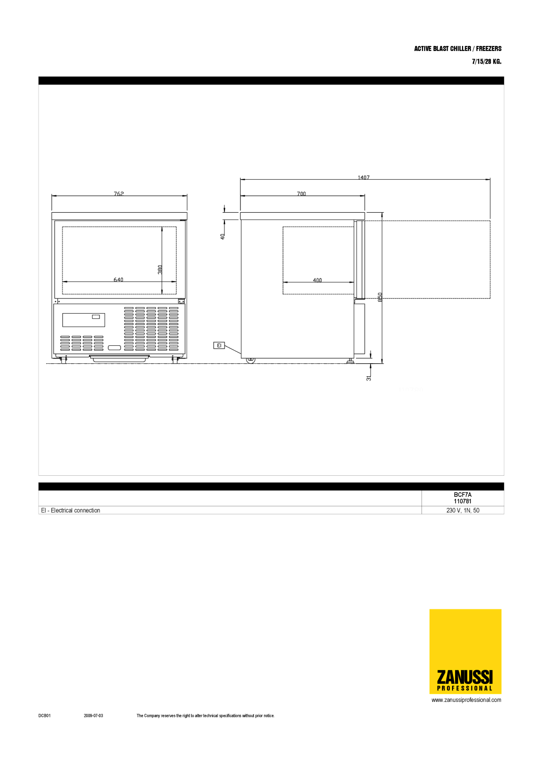 Zanussi 110781, BCF15A, BCF7A, BCF28A, 110721, 110722 dimensions Zanussi 