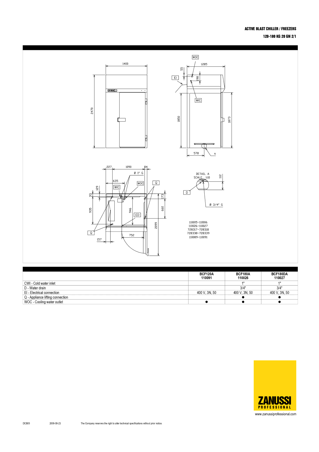 Zanussi BCF180RA, BCF180RPA, BCF120A, BCF120RA, BCF180A, BCF180DA, 110030, 110028, 110026, 110027, 110092 dimensions Zanussi, 110091 