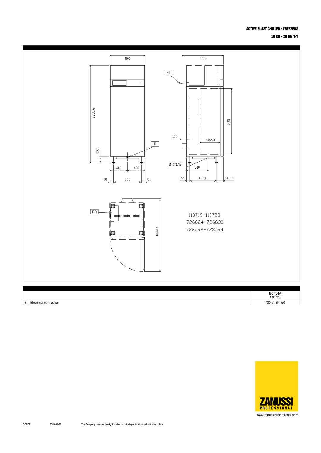 Zanussi 110723, BCF64A dimensions Zanussi 