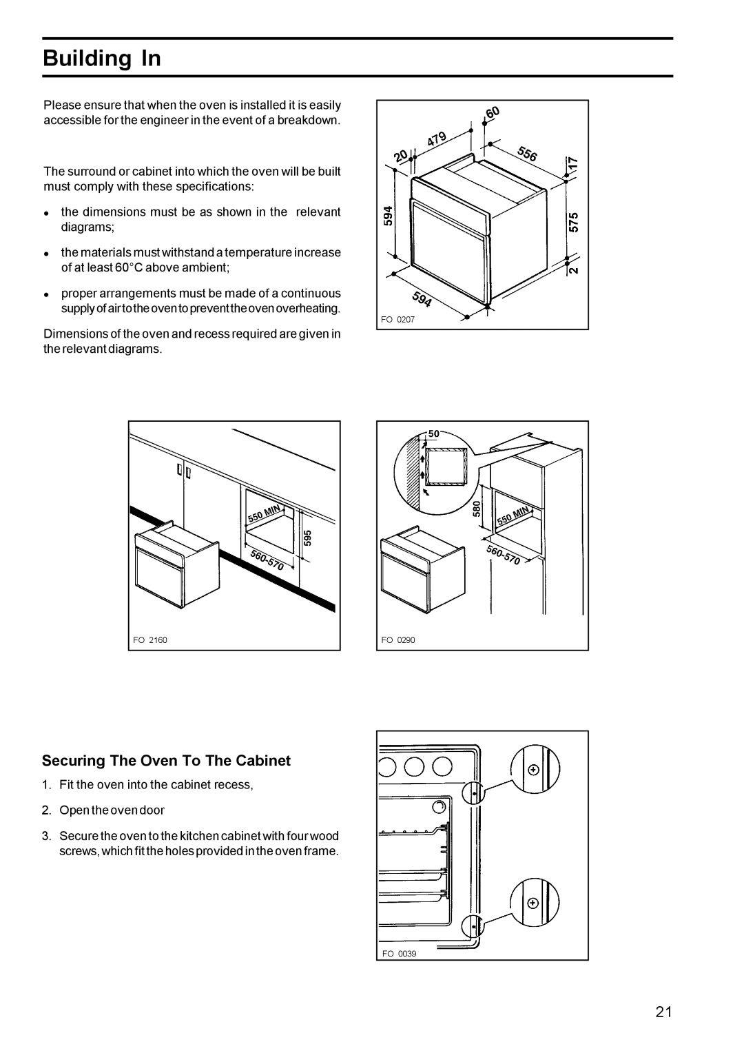 Zanussi BMS 641 - BST 6 manual Building, Securing The Oven To The Cabinet 