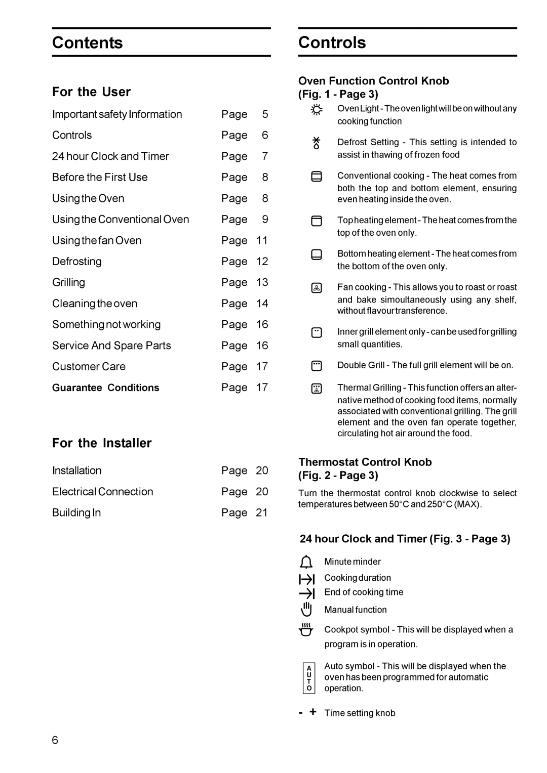 Zanussi BMS 641 - BST 6 manual Contents, Controls 