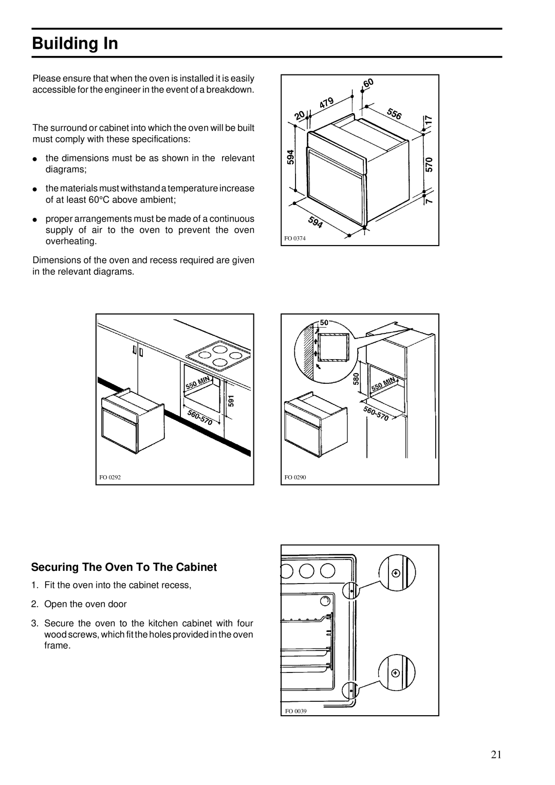 Zanussi 641, BST 6 manual Building, Securing The Oven To The Cabinet 