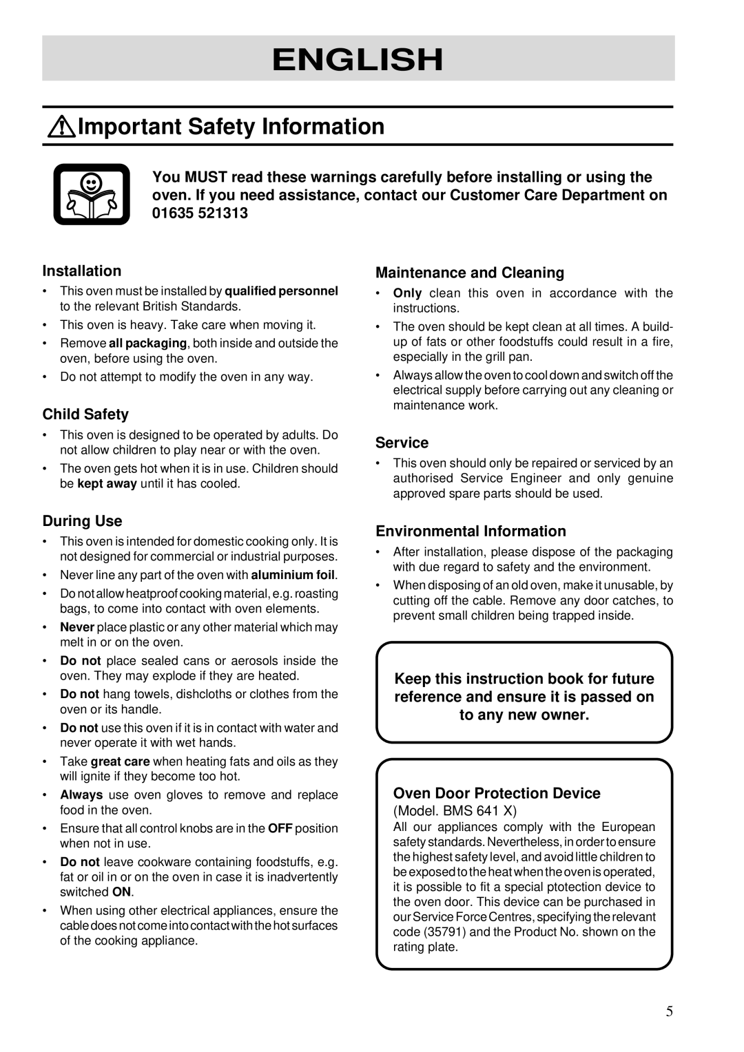 Zanussi 641, BST 6 manual Important Safety Information 