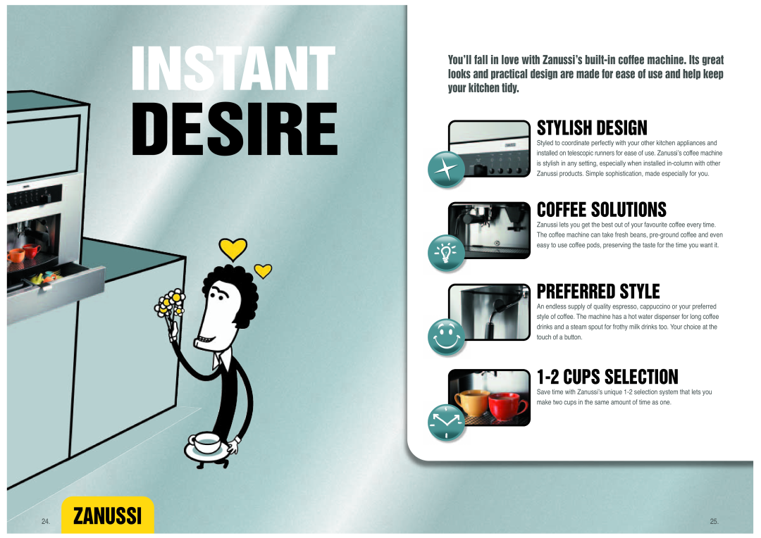Zanussi Built-In Coffee Machine manual Desire, Instant, Zanussi, Stylish Design, Coffee Solutions, Preferred Style 