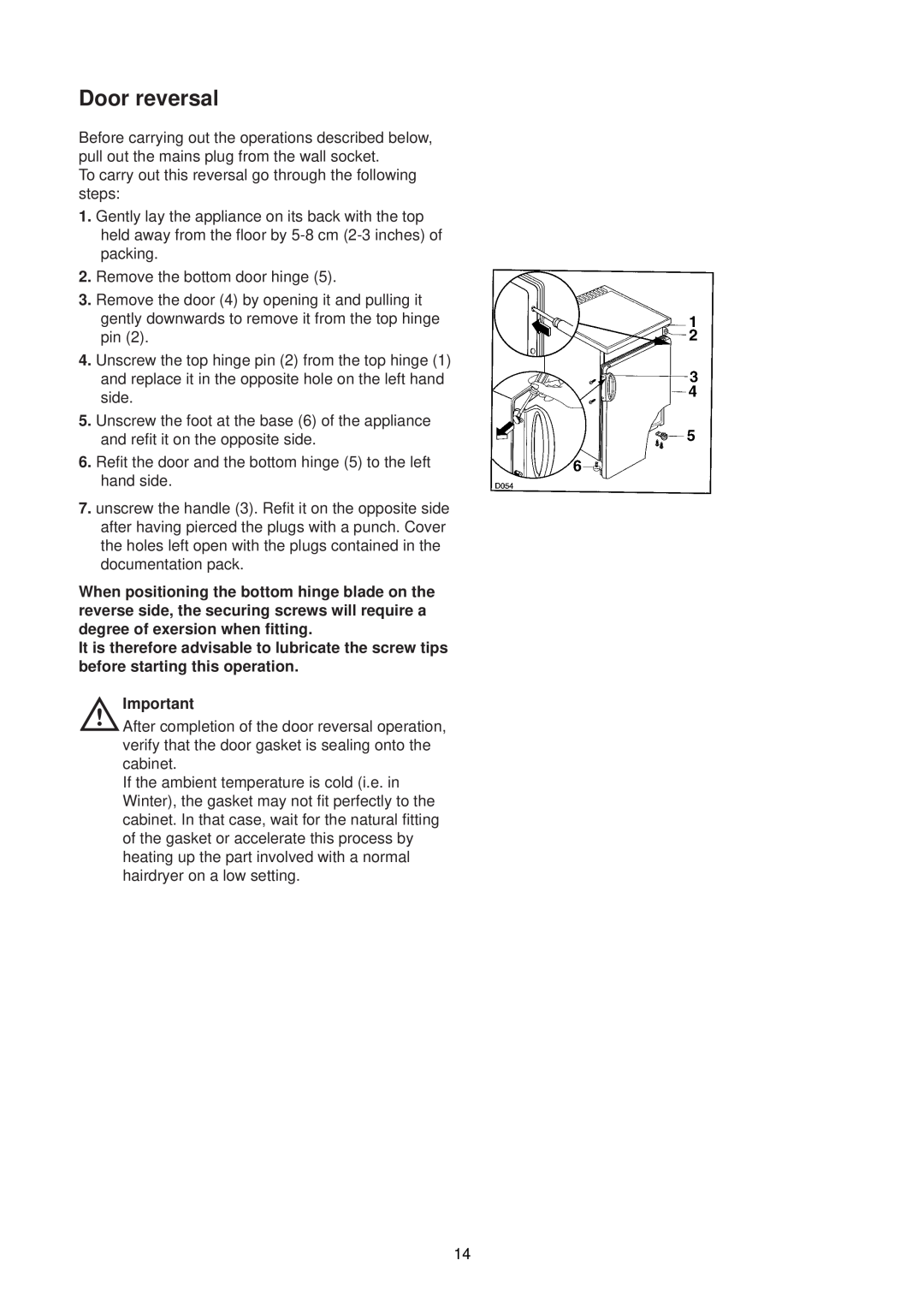 Zanussi CF 50 SI manual Door reversal 