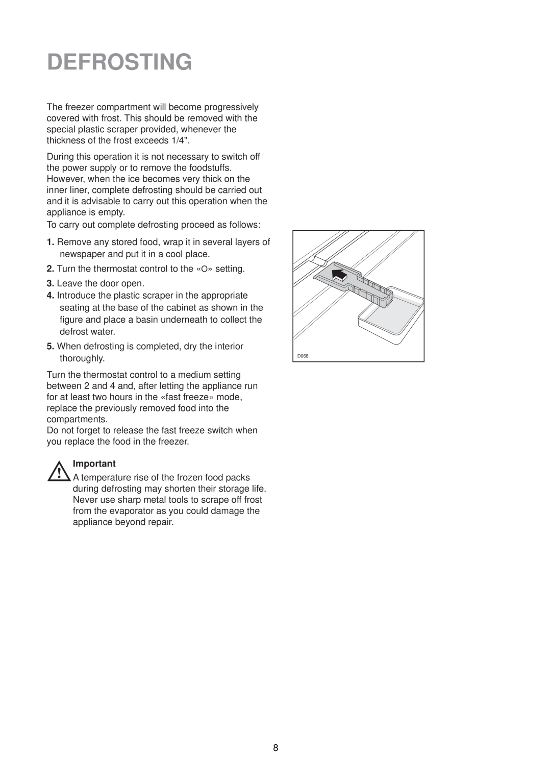 Zanussi CF 50 SI manual Defrosting 