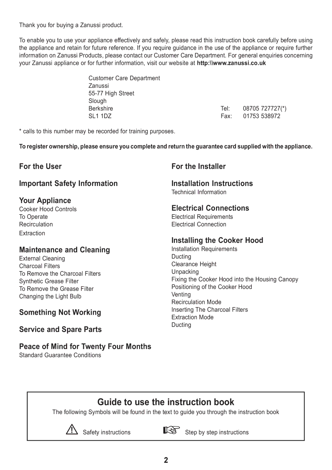 Zanussi CH 6029 GR manual For the User Important Safety Information Your Appliance, Maintenance and Cleaning 