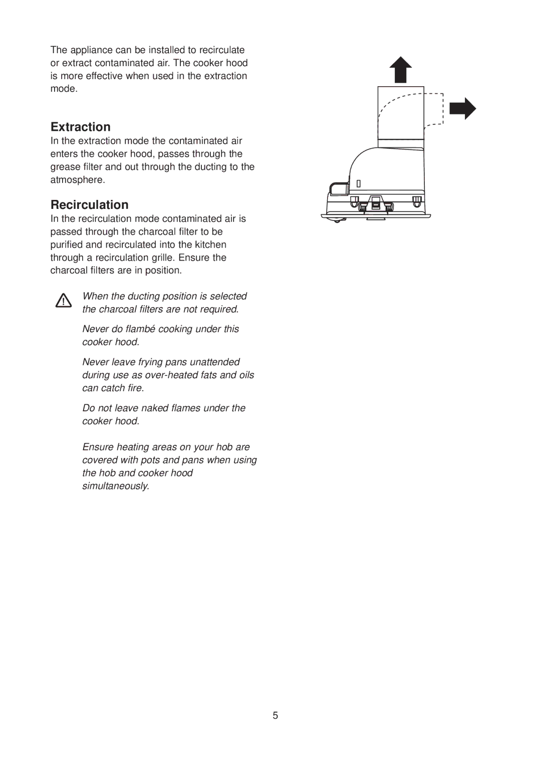 Zanussi CH 6029 GR manual Extraction, Recirculation 