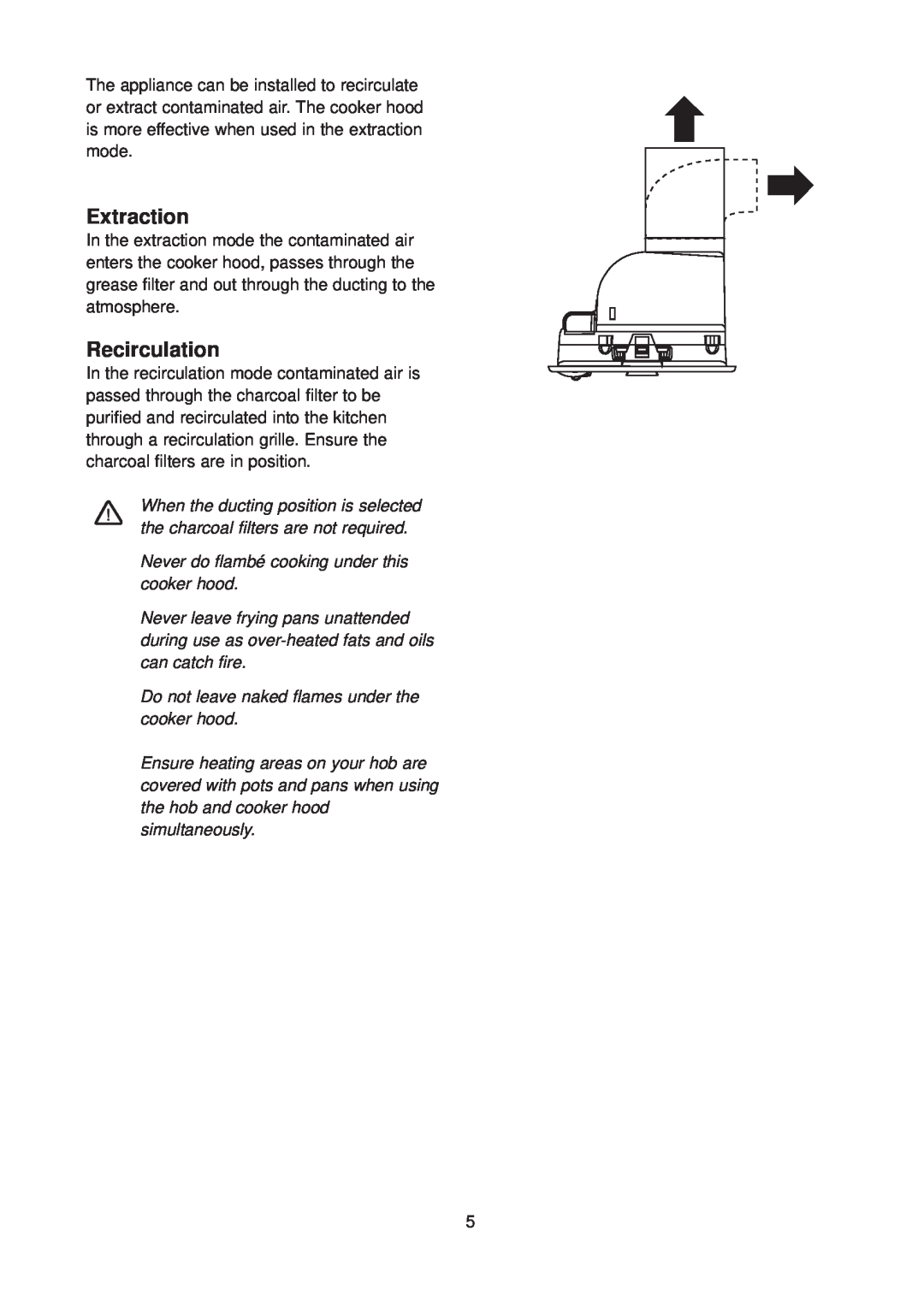 Zanussi CH 6029 GR manual Extraction, Recirculation 