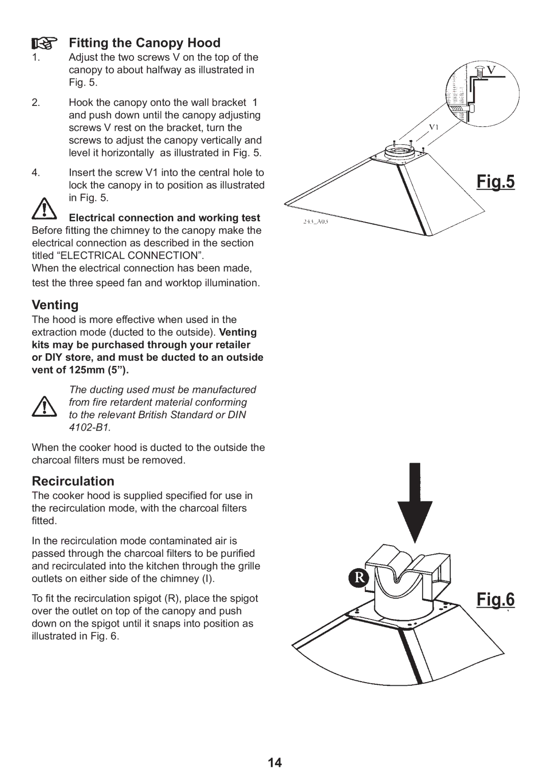 Zanussi CH90, CH60 manual Fitting the Canopy Hood, Venting 