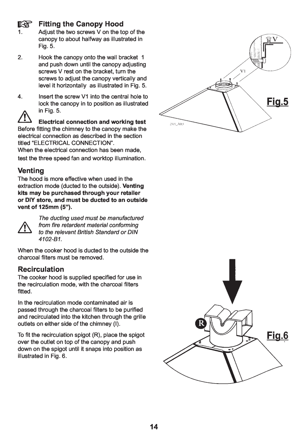 Zanussi CH90, CH60 manual Fitting the Canopy Hood, Venting, Recirculation 