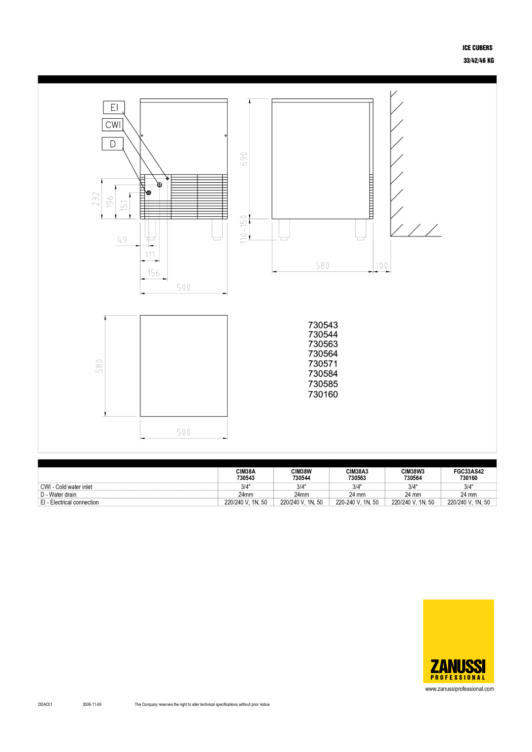 Zanussi FGC46AS42, CIM50A3, FGC33AS42, CIM38A3, CIM38W3, CIM50W3, FGC42W, FGC42A, 730557, 730525 730543, 730160, 730564, 730563 