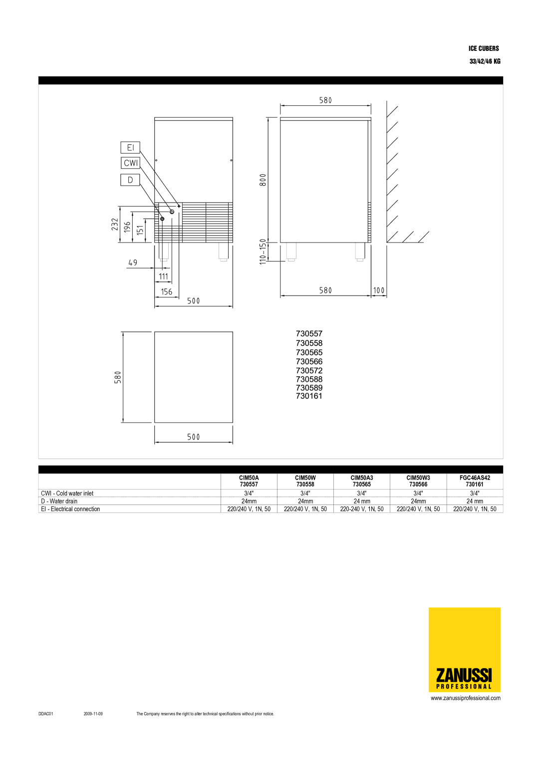 Zanussi CIM38W3, CIM50A3, FGC33AS42, CIM38A3, FGC46AS42, CIM50W3, FGC42W, FGC42A, 730564, 730563 730557, 730161, 730566, 730565 