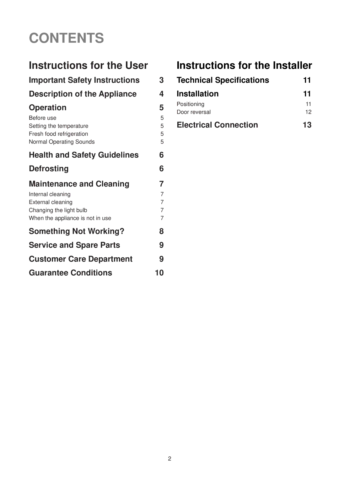 Zanussi CL 50 SI manual Contents 