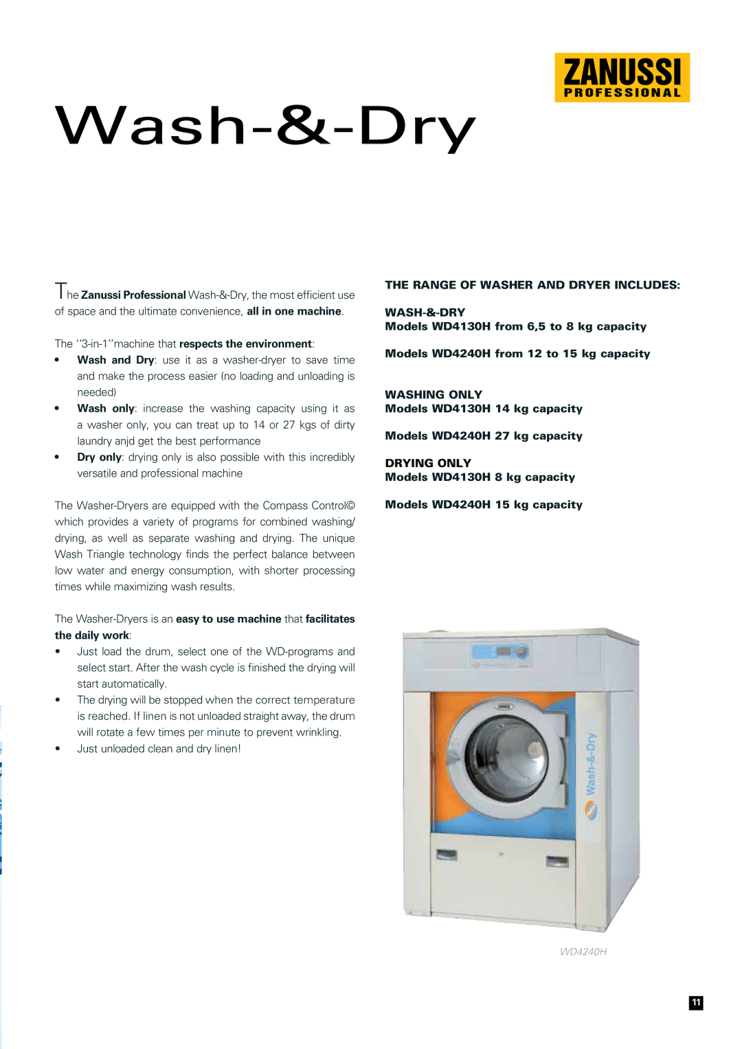 Zanussi Clothes Dryer manual Wash-&-Dry, Washing only 