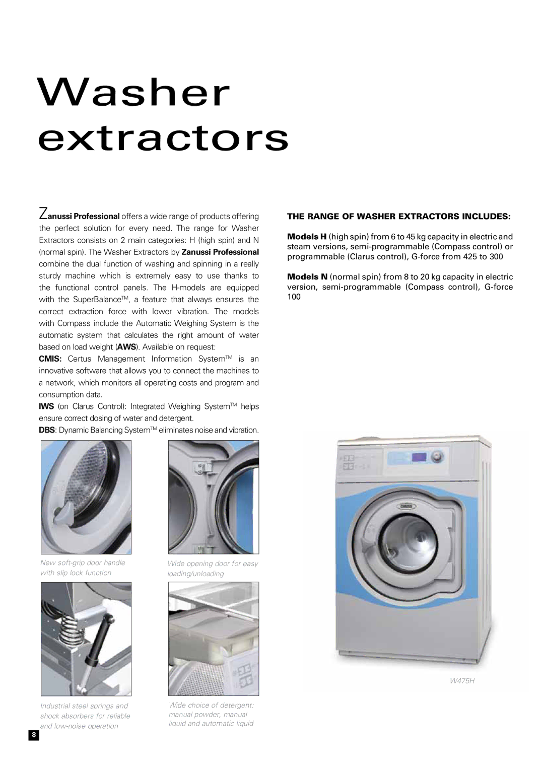 Zanussi Clothes Dryer manual Washer extractors, Range of Washer Extractors Includes 