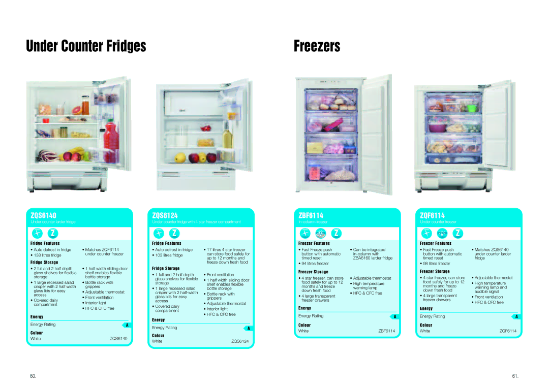 Zanussi Cool & Fresh manual Under Counter Fridges, ZQS6140, ZQS6124, ZBF6114, ZQF6114 