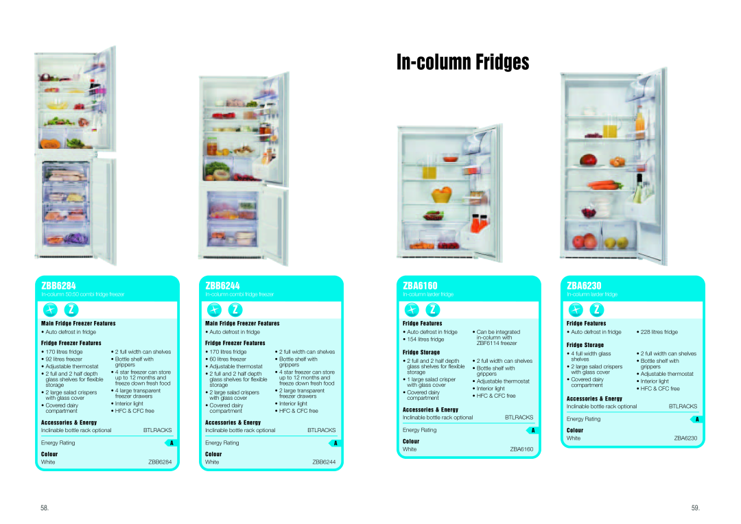 Zanussi Cool & Fresh manual In-columnFridges, ZBB6284, ZBB6244, ZBA6160, ZBA6230, In-column50 50 combi fridge freezer 