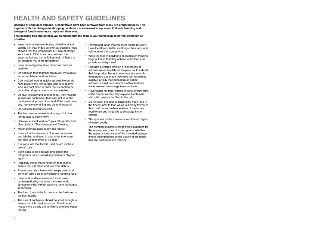 Zanussi CZC 16/9 FA manual Health and Safety Guidelines 
