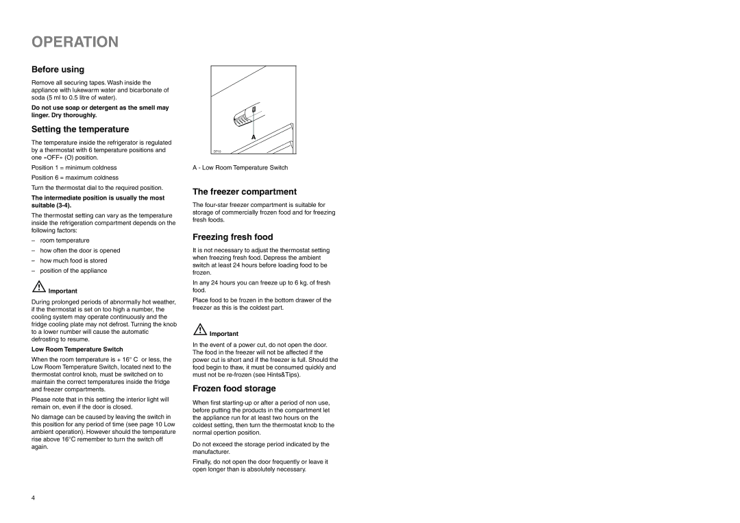 Zanussi CZC 17/6 A manual Operation 