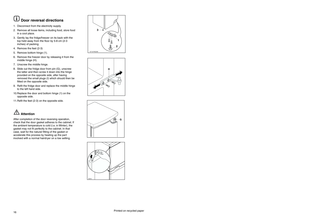 Zanussi CZC 17/6 A manual Door reversal directions 