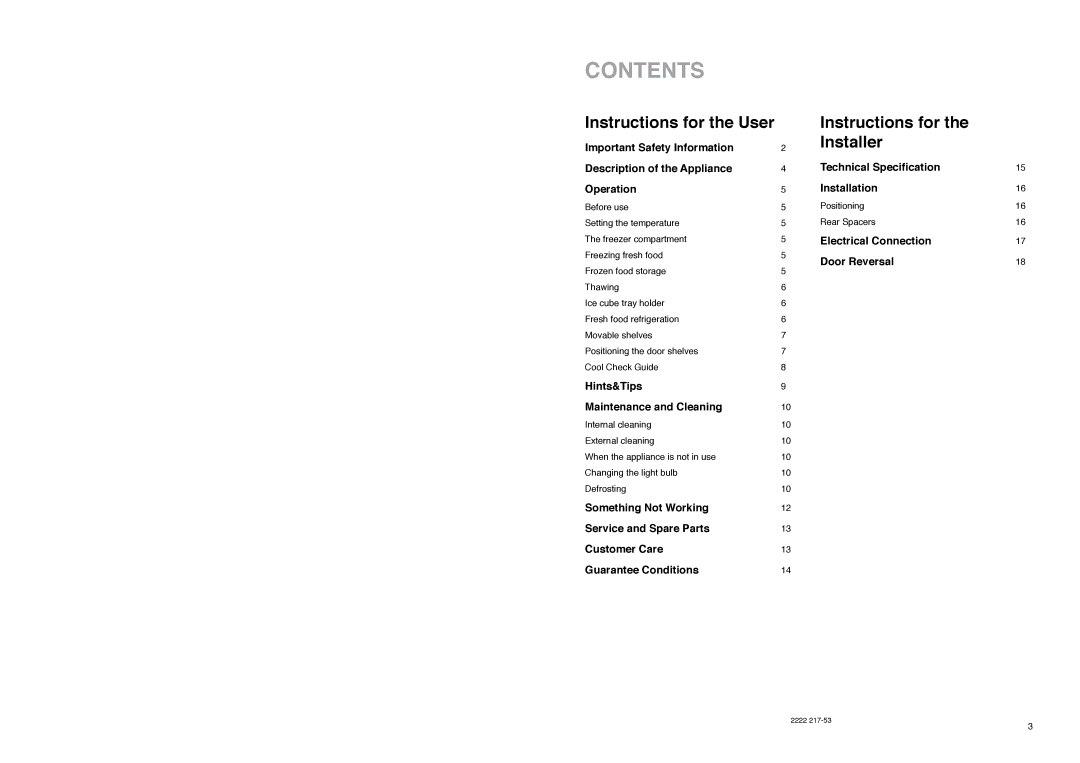 Zanussi CZF 145 W manual Contents 