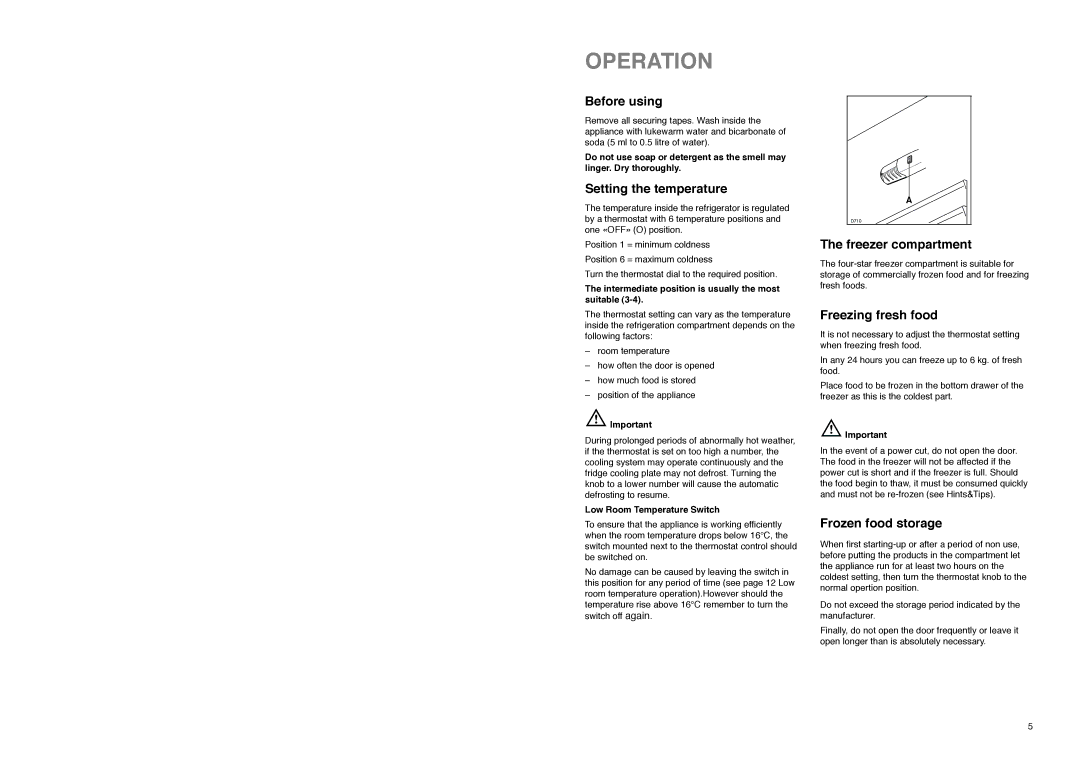 Zanussi CZF 145 W manual Operation 