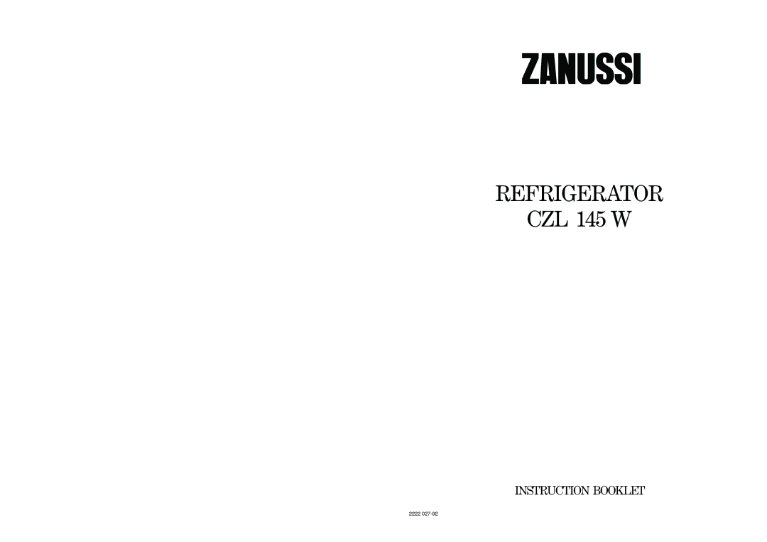 Zanussi CZL 145 W manual Refrigerator 