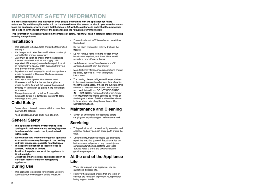 Zanussi CZL 145 W manual Important Safety Information, Installation 